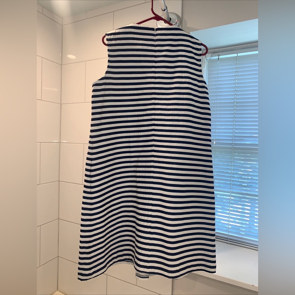 J. McLauglin Navy & White Stripe A-Line Dress XL Sleeveless Cotton Blend